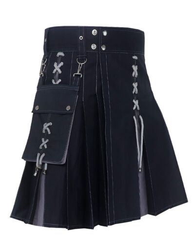 Black & Grey Cotton Fashion Utility Kilt