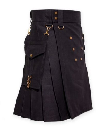 Black Detachable Pocket Utility Kilt