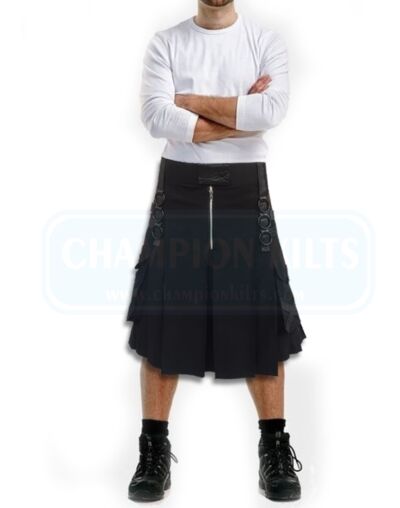 Black Fashion Gothic Utility Kilt For Men