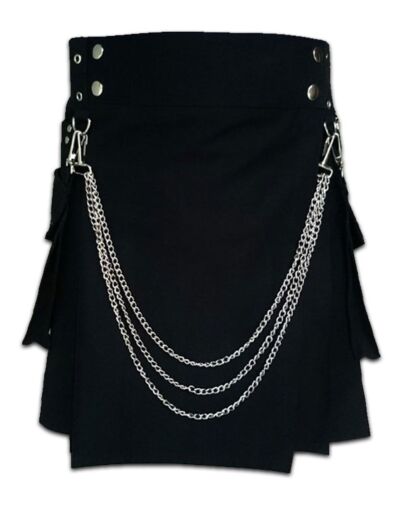 Black Fashion Utility Kilt With Chains
