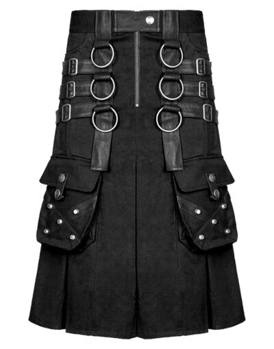 Black Gothic Style Punk Rave Utility Kilt