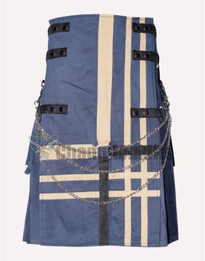Blue And White Hybrid Utility Kilt For Men