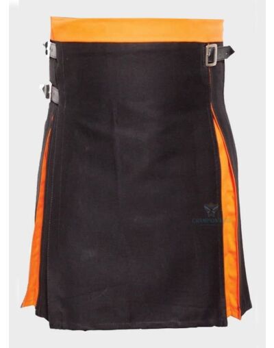 Box Pleated Black And Orange Kilt