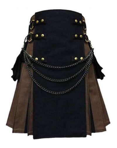 Brown Black Pleats Canvas Gothic Kilt