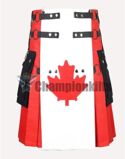 Gothic Style Canadian Flag Hybrid Utility Kilt