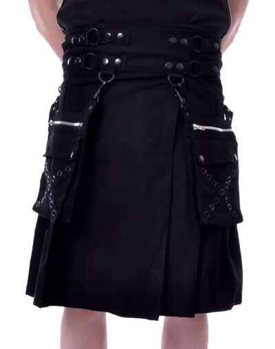 Cargo Pockets Black Fashion Utility Kilt