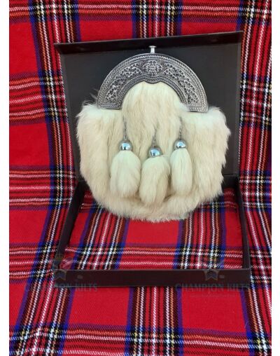 Celtic Cantle White Rabbit Fur Full Dress Sporran
