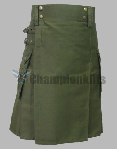 Olive Green Utility Kilt For Men