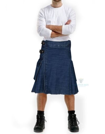 Dark Blue Modern Denim Kilt