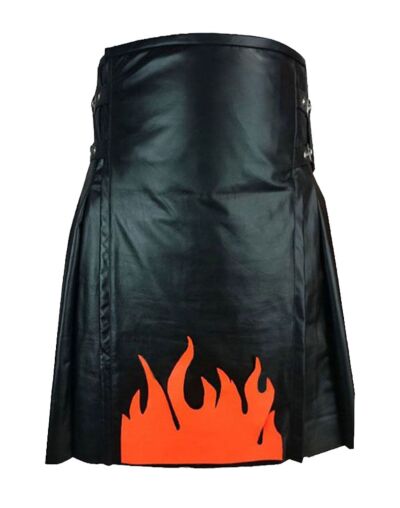 Fire Flame Black Leather Kilt