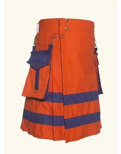 Firefighter Orange & Blue Scottish Utility Kilt For Men