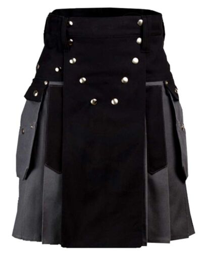 Black And Grey Men Working Utility Kilt