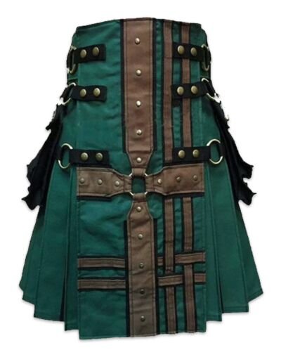 Hunter Green Brown Medieval Modern Hybrid Utility Kilt
