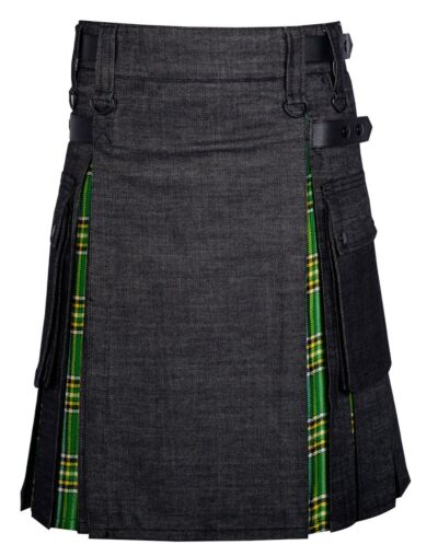 Irish Tartan Black Denim Kilt For Men