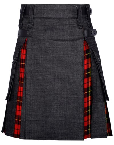 Black Denim Wallace Tartan Kilt