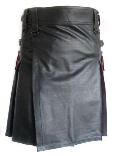 Red And Black Real Leather Kilt
