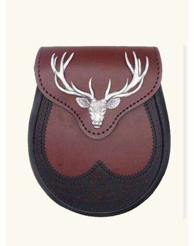 New Handmade Black Stag Head OXBlood Leather Sporran