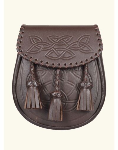 New Handmade Scottish Celtic Knot Brown Leather Sporran