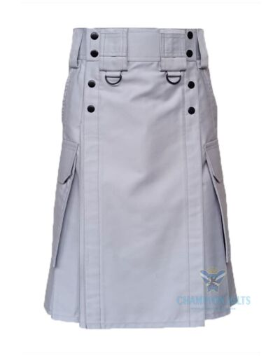 White Utility Kilt With Cargo Pockets