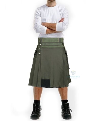 Olive Green Cotton Modern Utility Kilt