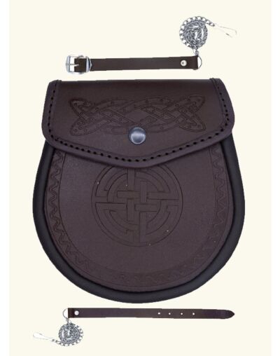 Scottish Brown Embossed Leather Kilt Celtic Knot Sporran