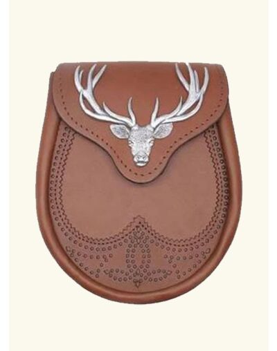 Tan Leather Stag Head Cantle Leather Sporran
