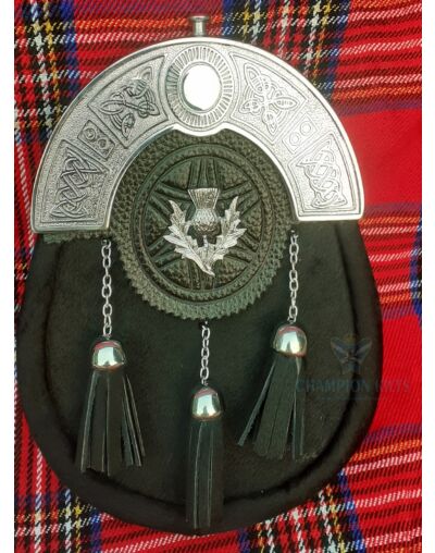 Thistle Badge Black Calfskin Full Dress Sporran