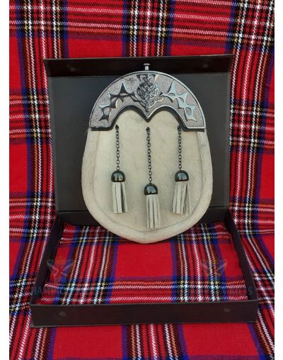 White Calfskin Chrome Cantle Dress Sporran
