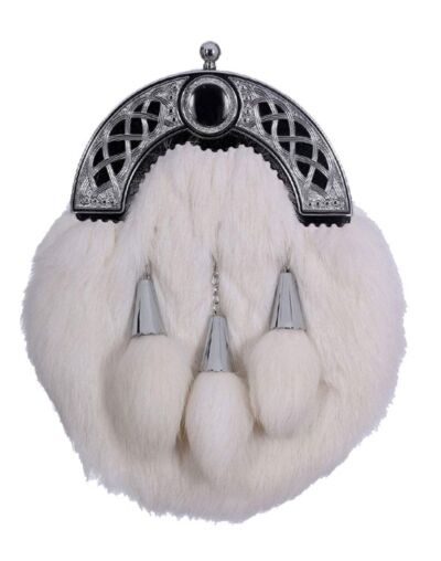 White Rabbit Fur Full Dress Sporran with Black Cantle