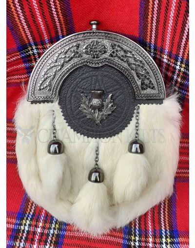 White Rabbit Fur Thistle Badge Full Dress Sporran